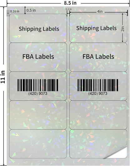 STARLIBOO Transparent Stickers Labels - 2" x 4" Clear Address Labels Mailing Stickers for Laser/Inkjet Printer 8.5"×11"- 200 Labels (Clear Holographic)