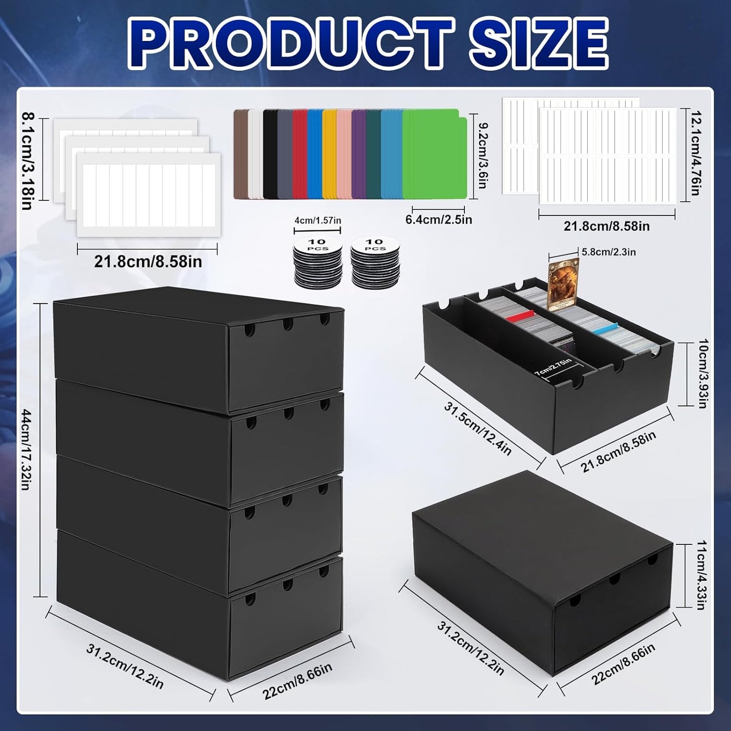 Trading Card Storage Box,18000+ Cardboard Storage Box with 60 Dividers,Label&Tapes for MTG Commander,TCG,PTCG (12000+ Card Box)