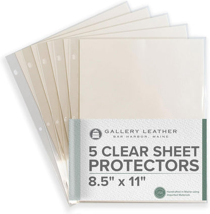 Gallery Leather Clear Sheet Protectors for 3 Ring Binder - Top Loaders Sleeves, 8.5 x 11 Inch, 5 Sheets, Archival Safe, Letter Size, for Documents, Presentations and Photos