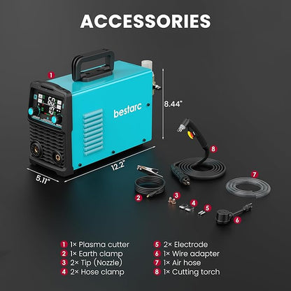 bestarc Plasma Cutter, [Blow Back Pilot Arc][Large LED][Air Sensor] 60A Non-HF bestarc Plasma Cutter Machine 110V/220V Dual Voltage, 5/8" Clean Cut 4/5" Max Cut, Post Flow, 2T/4T for Beginners DIY