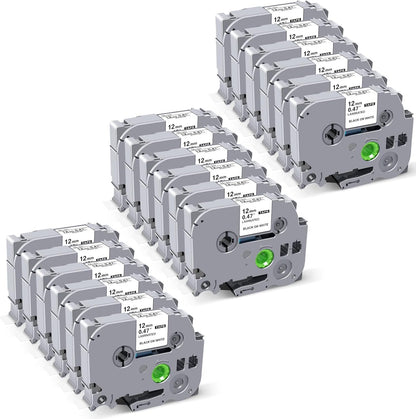 18Pack Label Maker Tape Compatible with Brother PTouch TZe-231 Tape, ½” 0.47”x 26.2 ft Laminated Black on White, for PT-D210, PT-H110, PT-D220, PT-D410, PT-D600