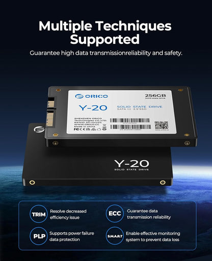 ORICO 2TB SATA SSD 2.5 Inch Internal Solid State Drive, Read Speed up to 500MB/s, SATA III 6Gbps for Desktop Laptop NAS DIY External Drive - Y20