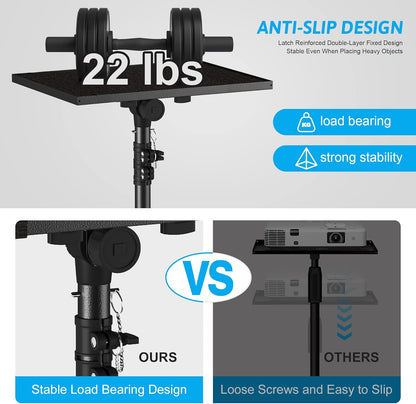 Projector Stand Tripod Adjustable, Laptop Height from 23.5 to 46.5 inches with Gooseneck Phone Holder, Floor for Office, Home, Stage, Studio, DJ Racks Holder Mount, 23.5inch-46.5inch