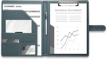 Clipboard Folder Padfolio A4, Mymazn Writing Portfolios Faux Leather Clipboards with Cover for Legal Pad Holder Letter Size 8.5 x 11 for Business Conference Notepad Clip Board (Gray Green)