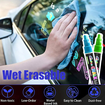 Window Chalk Markers for Cars Glass Washable, 16 Colors Jumbo Liquid Chalk Marker Pens with 10mm 3 in 1 Nib Wide Tips, Big Chalkboard Markers Car Window Paint Pens for Auto, Bistro, Mirror, Poster