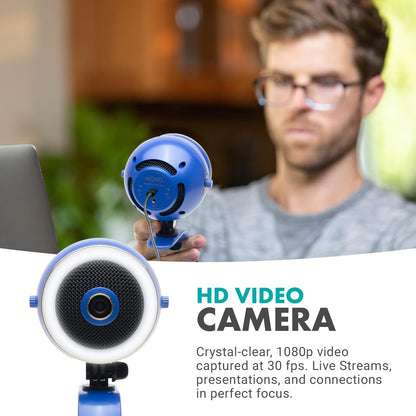 Movo WebMic HD Pro All-in-One Webcam with Mic and Ring Light in Royal Blue- 1080p HD Camera, Pro Cardioid Condenser Microphone, LED Ring Light - HD Webcam for Streaming, Video Calls, Recording, Gaming
