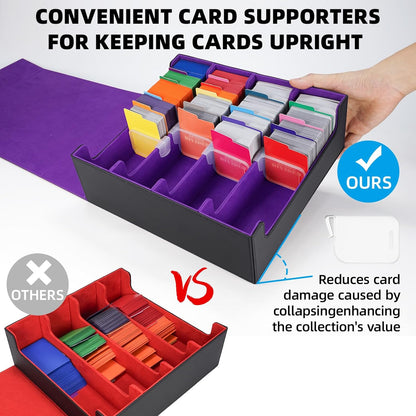 AFIING Trading Card Storage Box, MTG Deck Box with 48 Dividers & Supporters, Commander Card Deck Case Fits for Magic Game Cards, YugiOh, TCG, baseball and Sport Cards, Black Purple 3200+