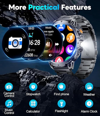 LIGE Smart Watches for Men with 50+Days Standby(1000mAh)/1.85" HD AMOLED Large Screen/Flashlight/50M Waterproof,100+ Sports Fitness Tracker Watch,Pedometer Mens Military Smart Watch for Android iPhone