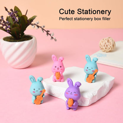 18Pcs Pencil Top Erasers for Kids, 3D Cute Rabbit Pencil Toppers, Bulk Fun Pencil Cap Easters for School Classroom Supplies Prize Gifts Party Favors