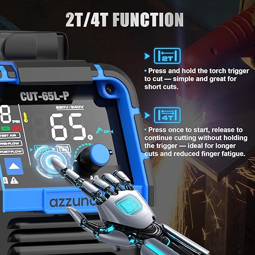 AZZUNO Plasma Cutter 65Amps, Non-Touch Pilot Arc, 110/220V Dual Voltage Large LED Display Plasma Cutting Machine, IGBT Inverter Air Sensor Technology, Max Cut 1" Plate/Mesh Cutting