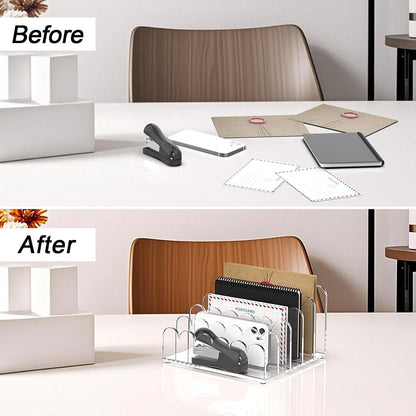 YAGELI 2 Pack 5-Slot Acrylic Mail Organizer for Desktop – Scalloped Clear Document Sorter, Vertical File Holder for Office/Home, Space-Saving Desk Organizer for Letters, Bills, Stationery