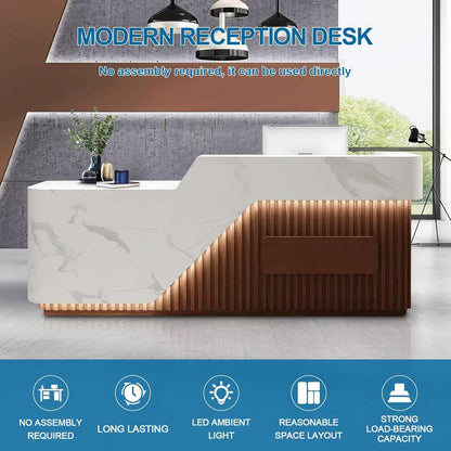 Reception Desk with Counter Modern Front Office Desk Large Reception Room Tables Checkout Counter Reception Table for Retail Lobby Beauty Salons D 94inch/240cm