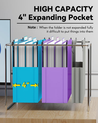 Ansook Plastic High Capacity Hanging File Folders,Heavy Duty 4”Expansion Accordian Pocket,Staggered Tabs with Movable Dividers,Reinforced Extra Wide, Letter Size,Folders for Filing Cabinet,6 Pack