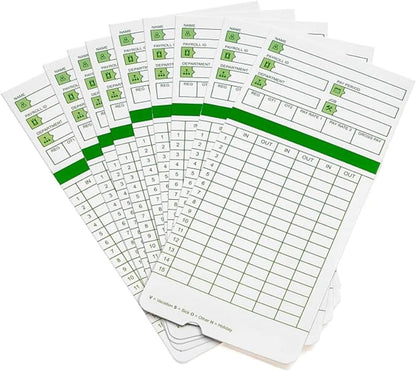 Time Cards for Employees Monthly,Numbered Days,All Pay Periods,300 Count,2-Sided,3 3/8" x 7 3/8",Green Print,Timecards for Time Clocks