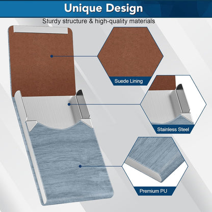 Business Card Holder with Ultra Slim Design, Business Card Case with Premium PU Leather, Suit Pocket Metal Card Holder for Women/Men, Magnetic Closure Quick Access Cards