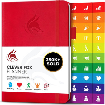 Clever Fox Planner – Undated Weekly & Monthly Planner for Productivity, Time Management & Goals – Organizer Journal – A5 (Red)