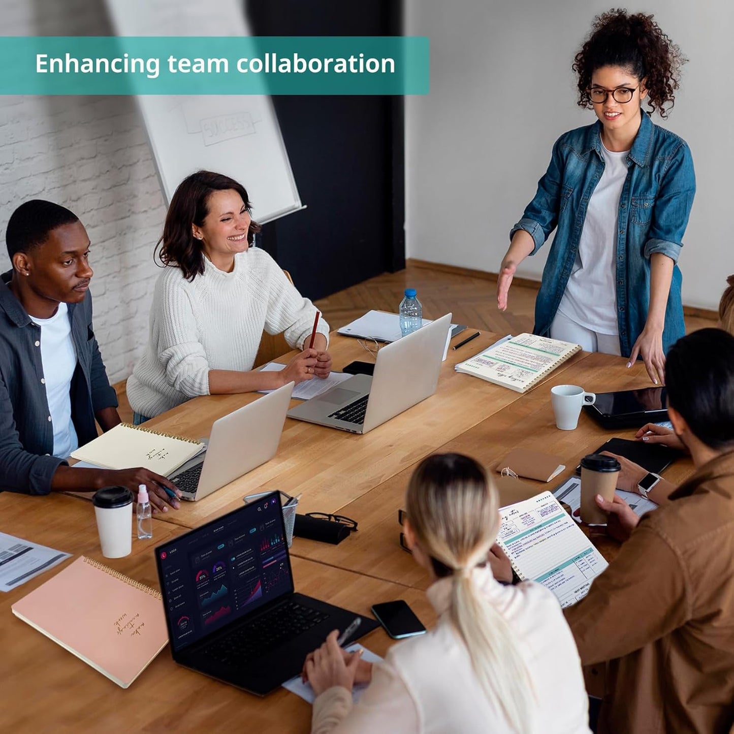 Meeting Notebook for Work Organization - Work notebook with action items, Meeting Minutes Planner Notebook, Perfect Office Supplies for Men & Women - Beige