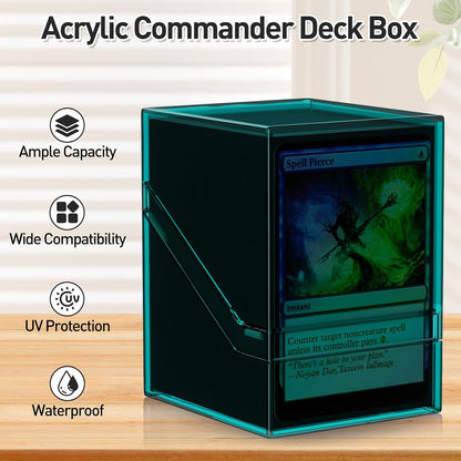 Mlikero Card Deck Cases, Acrylic Commander Deck Box Holding 100+ Sleeved Cards with Dividers, Clear Card Storage Box Fit for MTG, TCG, Sports Cards (Mint Blue)