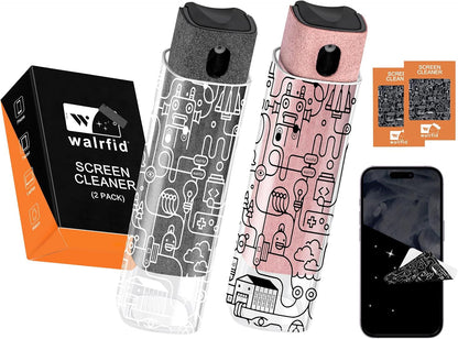 walrfid 2 Pack Car Screen Cleaner, Computer Screen Cleaner Spray and Wipe, Laptop Cleaning Mist Kit for Electronic iPad, iPhone, Phone, MacBook, TV, Monitor Display, with Graffiti Case, Grey Pink