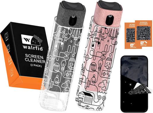 walrfid 2 Pack Car Screen Cleaner, Computer Screen Cleaner Spray and Wipe, Laptop Cleaning Mist Kit for Electronic iPad, iPhone, Phone, MacBook, TV, Monitor Display, with Graffiti Case, Grey Pink