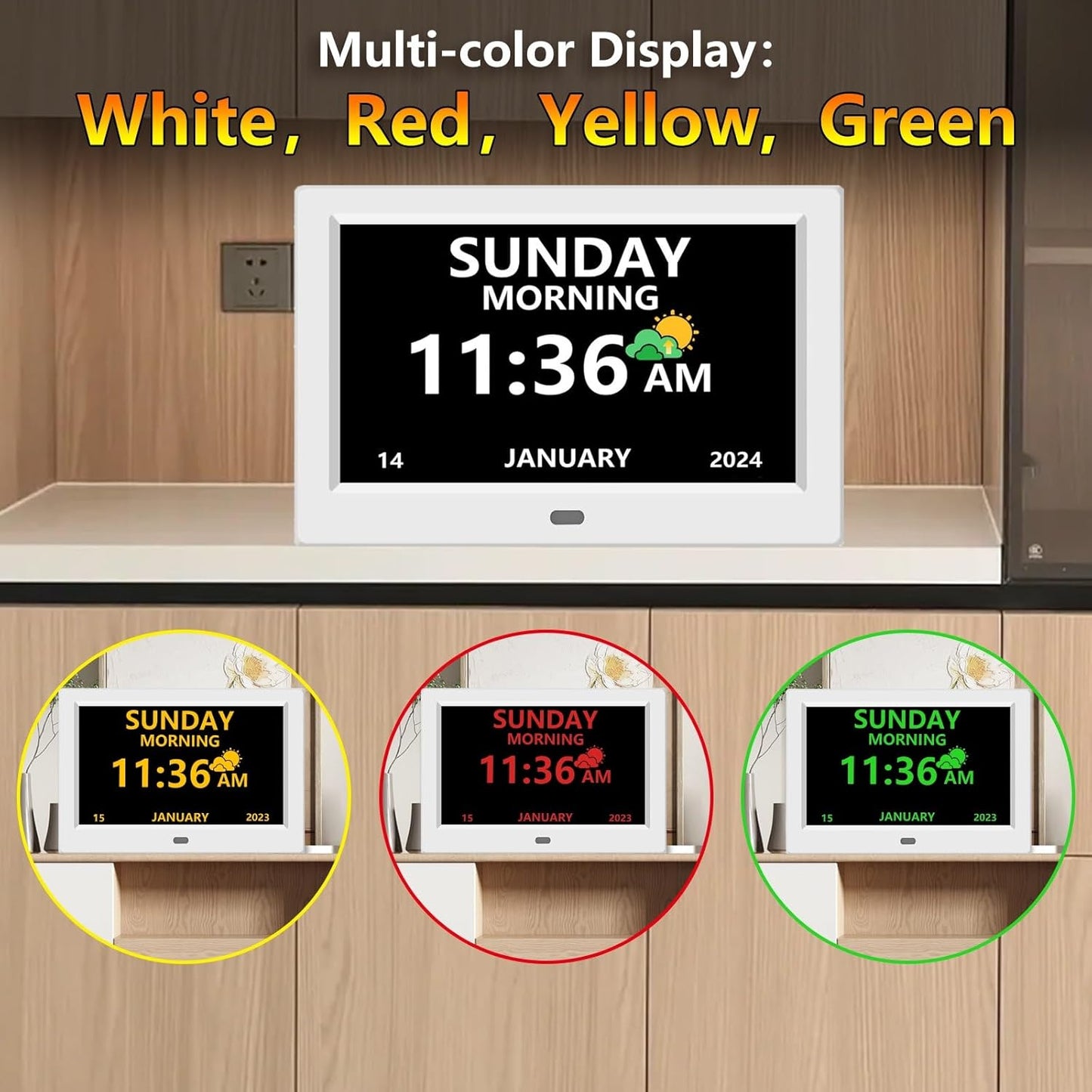 10 Inch Digital Clock with Day and Date for Elderly Alzheimer's Clock Customizable Alarms 3 Display Modes Large Font Alarm Clock for Seniors Auto DST