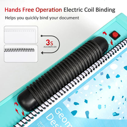 SAMHONG Spiral Coil Binding Machine - Electric Coil Inserter & 20-Sheet Punch (Letter/A4/A5) | 46 Fully Disengaging Dies | Adjustable Margins | Bind up to 440 Sheets | Free Coil Spines & Plier