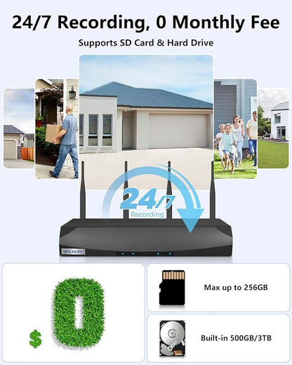 【2-Way Audio & 360° View】 4MP PTZ Security Cameras Wireless Outdoor, WiFi Home Security Camera System, Video Surveillance DVR Kits