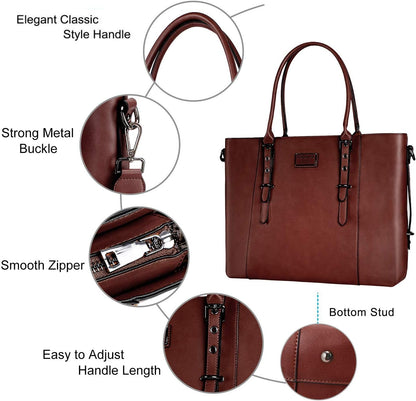 MOSISO PU Leather Laptop Tote Bag for Women, Waterproof Large Capacity Business Work Briefcase Shoulder Laptop Bag