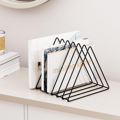 Urban Deco Triangle Desk Organizers Metal Wire Magazine Holder 7 Sections Decorative Organizer Vinyl Record Storage Office File Organizer For Desk - Black Magazine File Holder - Pack of 2