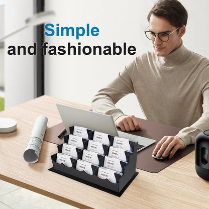 Business Card Holder, Acrylic Business Card Display, Clear Desktop Business Card Stand for Exhibition, Home & Office Black 4 Tiers 12 Slots