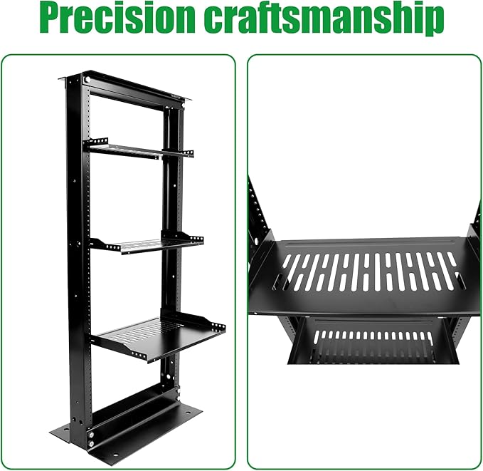 Server Rack Shelf-Universal Vented Rack Mount Cantilever Tray for 19" Network Rack & Cabinet - Heavy Duty Steel - Weight Capacity 95lb-2U H 16" D/ 2 Pieces Packaging GLOBALRACK (2U16, 2U16)