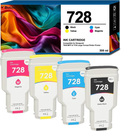 High Yield 728 728XL Ink Cartridge Replacement for HP 728 Ink Cartridge F9J68A F9K17A F9K16A F9K15A for HP DesignJet T830 MFP & T730 Large Format Plotter Printer Ink (4-Pack)