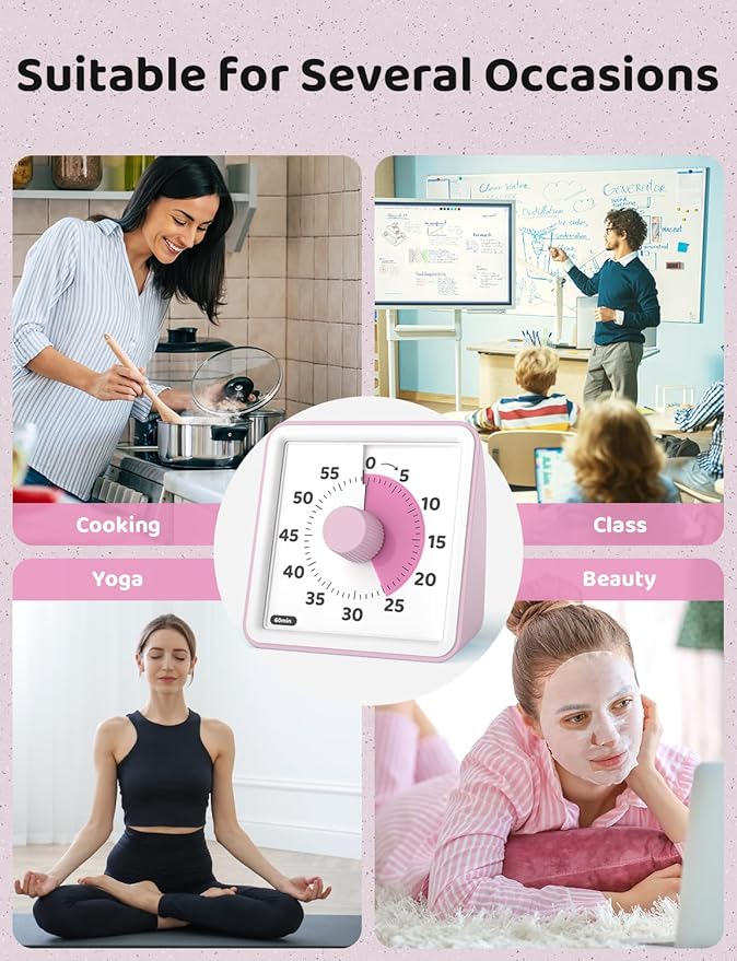LIORQUE Visual Timer for Kids, 60-Minute Countdown Timers for Classroom Office Kitchen with Silent Operation, Kids Timer for Teaching (Batteries Included)