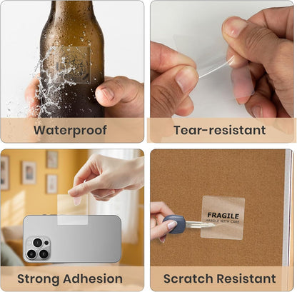 Clear Thermal Labels Rectangle Vinyl 2 x 2 Inch Transparent Direct Printer Stickers Label Square Self Adhesive Waterproof Decals Roll for Home Office Business QR Code Seal DIY Logo 300 PCS