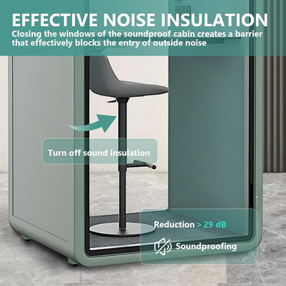 Office Sound Booth with Audio Privacy - Soundproof Recording Booth Includes Green Frame with Curved Corners,Soundproof Room with Light,Steel Plate Structure for Study (42.52IN)