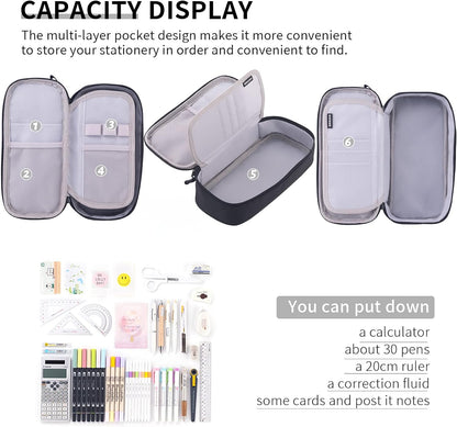 CICIMELON Durable Pen Pencil Case for School Supplies, High Capacity Pencil Bag Pouch Organizer for Teen Girls Boys Adults, Black