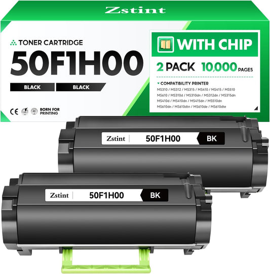 50F1H00 Toner Cartridge with chip Black 2-Pack High Yield Replacement for Lexmark 501H 50F1H00 Toner Compatible with Lexmark MS310 MS312 MS315 MS410 MS415 MS510 MS610 Laser Printer Ink dn d dtn de dte