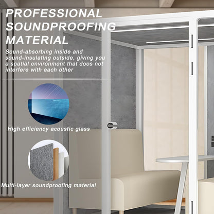 Office Sound Booth with Audio Privacy - Removable Soundproof Booth Includes White with Rounded Corners,Soundproof Room with Light,Fans, Socket for Negotiation Room,Study(78.74IN×70.86IN)