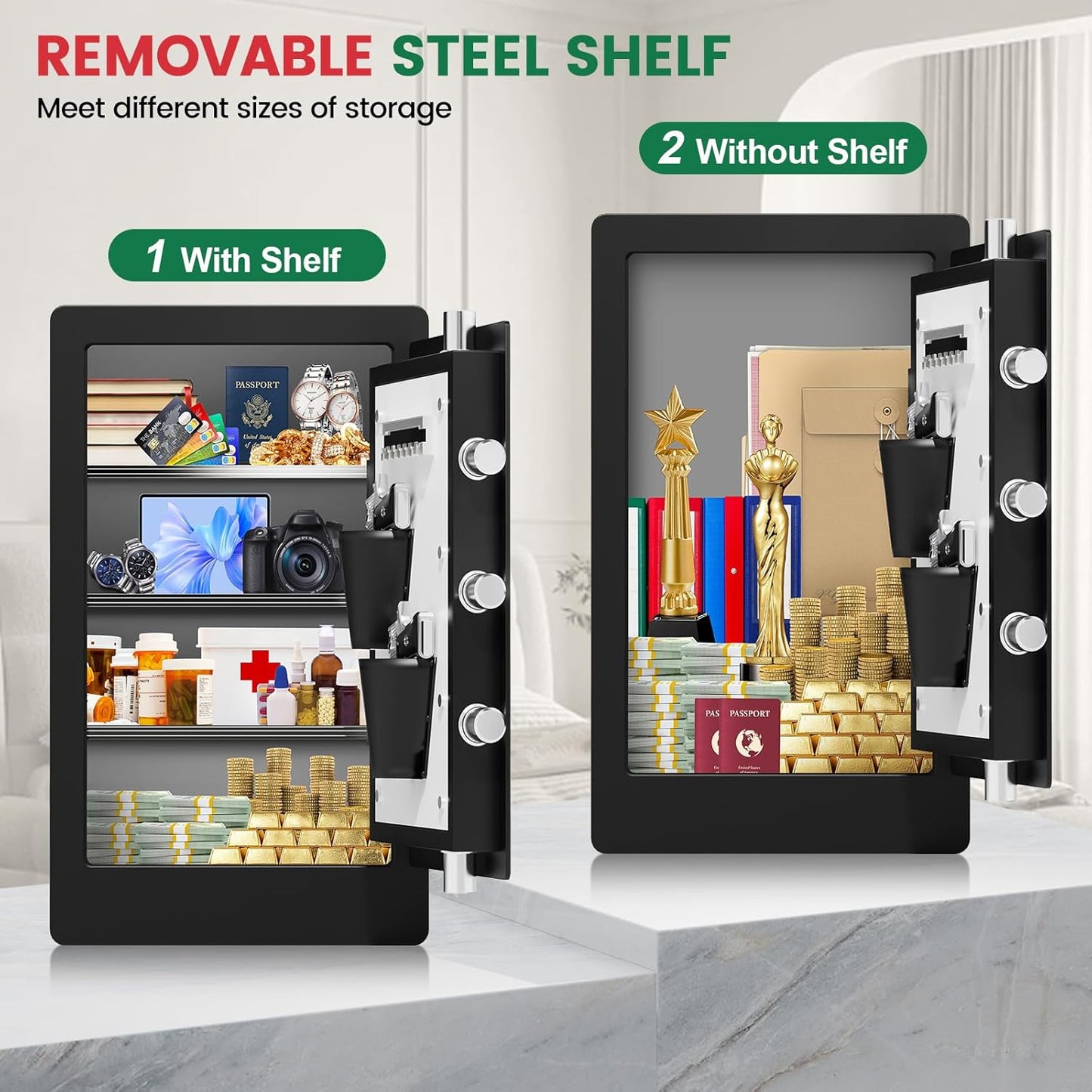 5.5 Cuft Biometric Fireproof Safe For Home, Heavy Duty Safe Box Fireproof Waterproof, Large Document Safety With Keypad and Dual alarms, Digital Security Safety Box for Money Jewelry