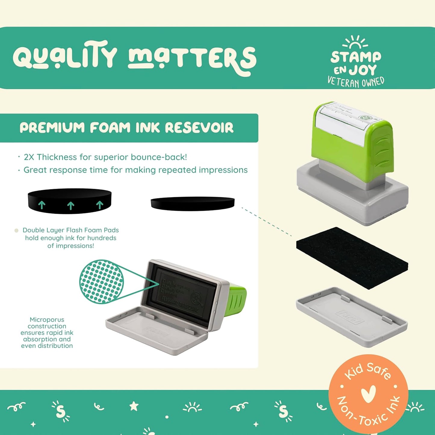 2 Self-Ink Flash Stamp Set, Multicolor Teacher Stamps for Classroom, Stamps for Teachers, Pre-Inked, Refillable Stamps