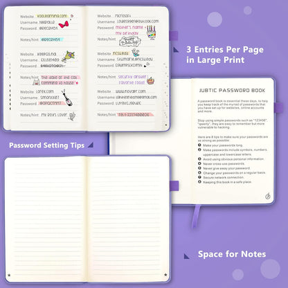 JUBTIC Password Book with Alphabetical Tabs, Small Size Internet Address & Password Keeper Logbook, Password Notebook Journal for Computer & Website Logins, Very Peri