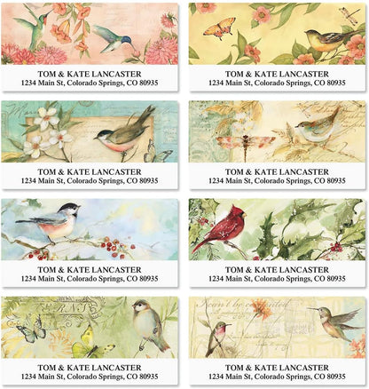 Seasonal Birds Address Labels (8 Designs) - Set of 144 1-1/8" x 2-1/4" Self-Adhesive, Flat-Sheet Labels
