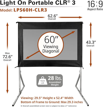 Elite Screens 60-Inch UST Portable Projector Screen with Stand, Foldable and Height Adjustable, 16:9 4K ALR Screen for Ultra Short Throw Projectors, Indoor Home Theater Movie Screen- LPS60H-CLR3