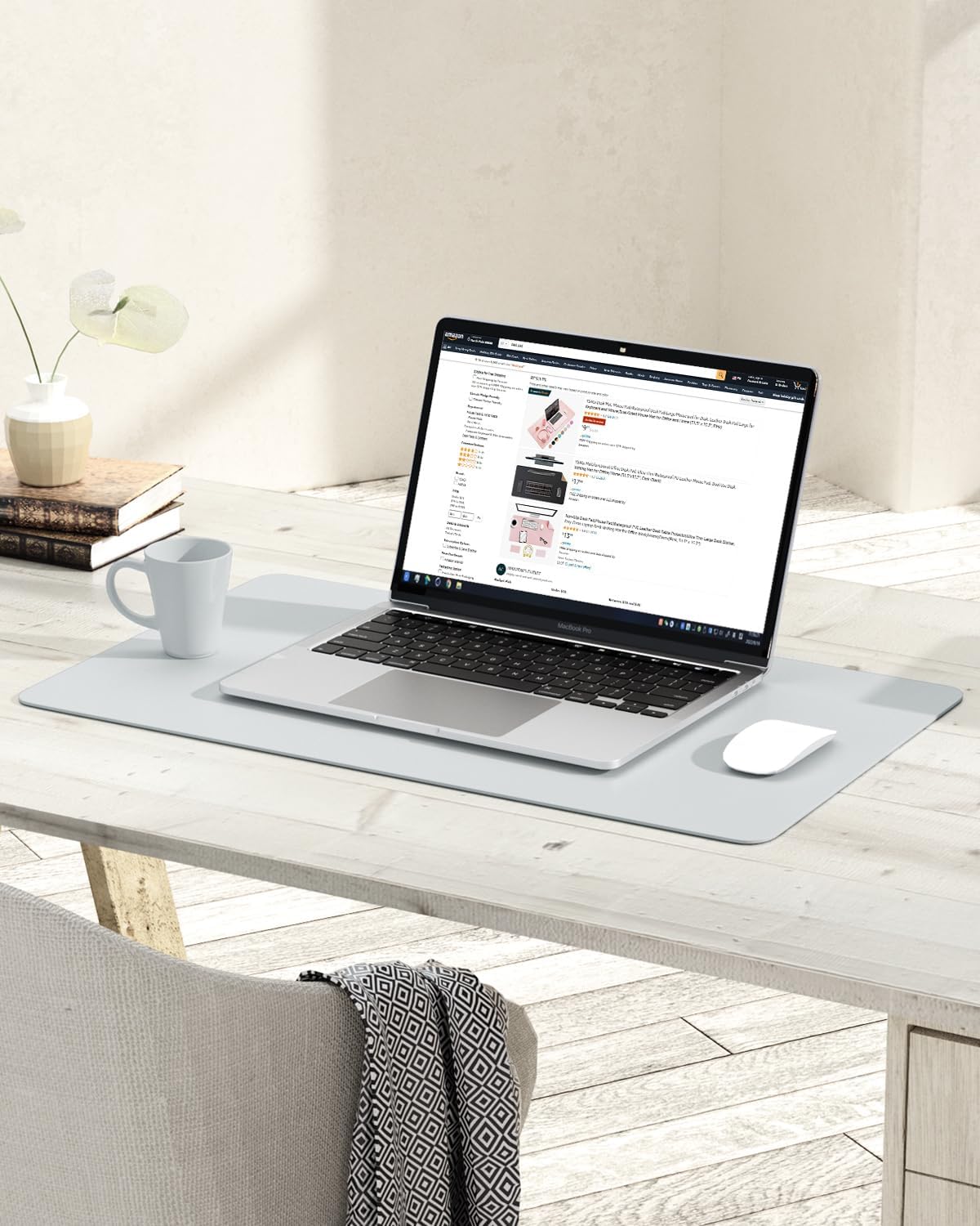 YSAGi Non-Slip Leather Desk Pad, Waterproof Laptop Computer Desk Keyboard Mat, Table Protector Blotter Mat, Large Mouse Pad for Office/Work/Home/Decor(Silver-Grey, 23.6" x 13.7")