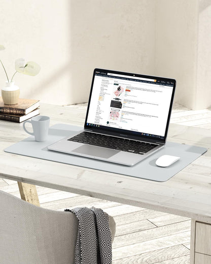 YSAGi Non-Slip Leather Desk Pad, Waterproof Laptop Computer Desk Keyboard Mat, Table Protector Blotter Mat, Large Mouse Pad for Office/Work/Home/Decor(Silver-Grey, 23.6" x 13.7")