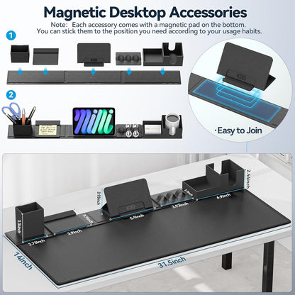 KDD Desk Pad Mat Set, 6 in 1 Mouse Mat with Magnetic Desktop Storage Accessories DIY Feature for Phone and Tablet Stand/Cup Holder/Pen Card Holder/Cable Management for Home Office Accessories