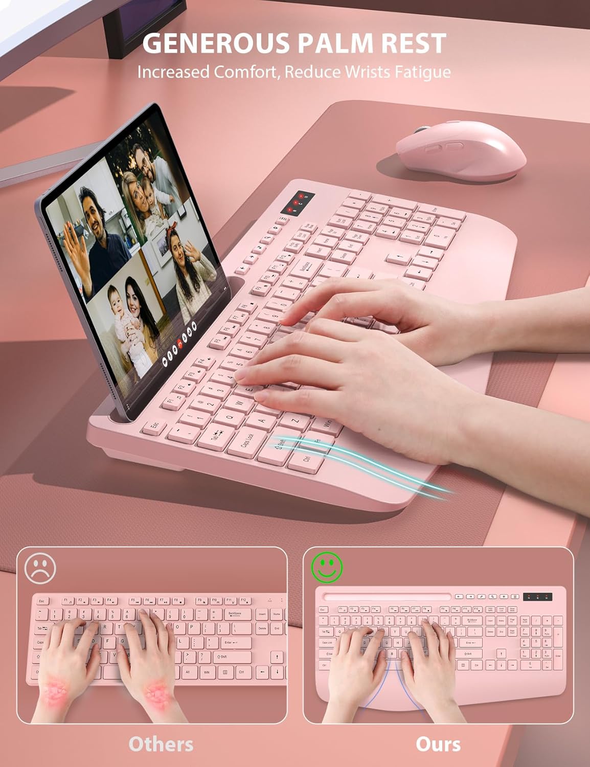 Wireless Keyboard and Mouse Combo - Full-Sized Ergonomic Keyboard with Wrist Rest, Phone Holder, Sleep Mode, Silent 2.4GHz Cordless Keyboard Mouse Combo for Computer, PC, Laptop, Mac, Windows -Trueque