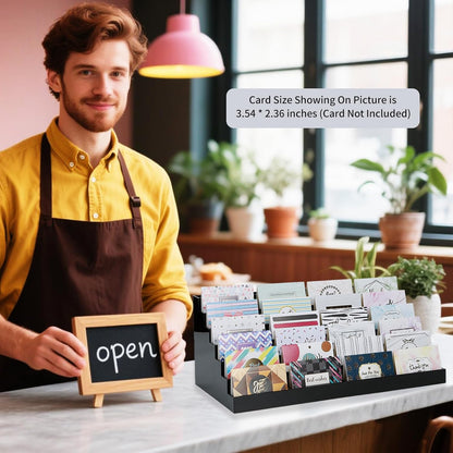 Acrylic Business Card Holder for Desk Multiple Business Card Holders 28 Slot 7 Tier Large Business Card Organizer Business Card Display Rack Black Plastic Business Card Stand for Home Office