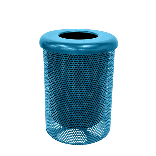 RFT-P-LBL Heavy Duty Round Trash Receptacle with Flat Top, Liner Included, 32 Gallon, Light Blue, Made in America