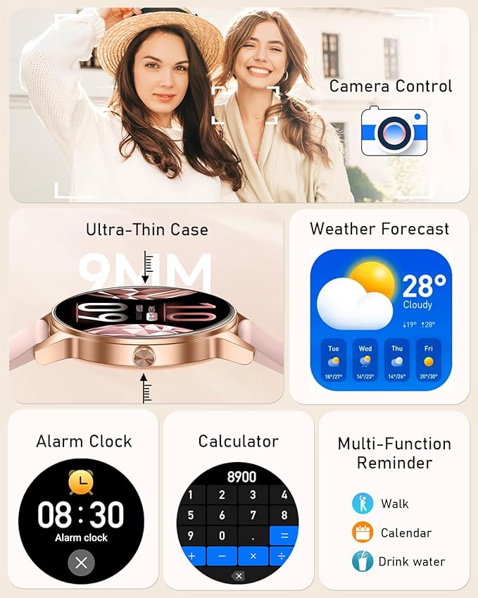 Smart Watch for Women, Answer/Make Call,1.27'' Touchscreen, 120+ Sports Modes Fitness Tracker, 24H Heart Rate/SpO2/Sleep/Menstrual Cycle/IP68 Fitness Watch for Android iOS, 4 Straps (Rose Gold)
